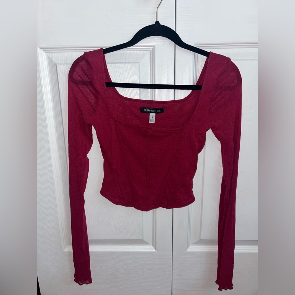 Urban Outfitters Red Long Sleeve Crop Top